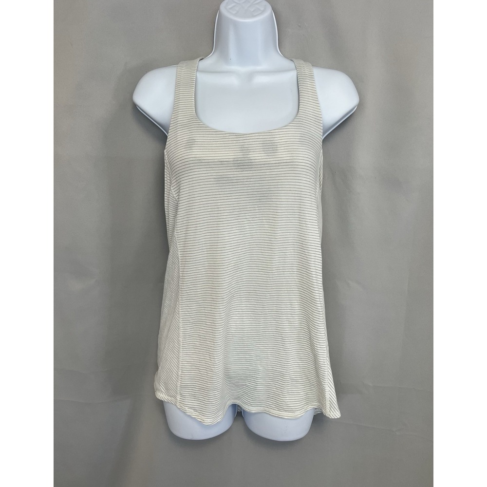 Lululemon Athletica Free To Be Tank Top Built In Bra Size 6 White Striped